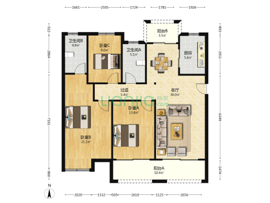 澄苑三区 3室1厅2卫 130平方
