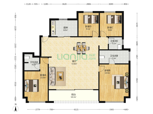 杭曜置地中心二区 4室1厅3卫 179平方