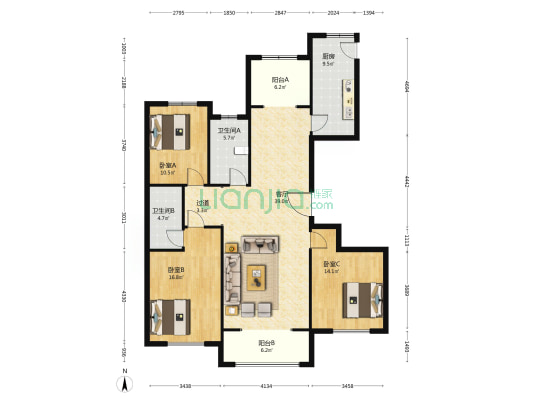 福祉文苑 3室1厅2卫 152平方
