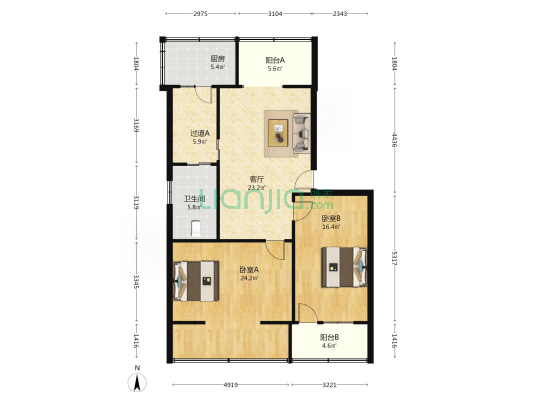 淮河东路75号院 2室1厅1卫 108平方