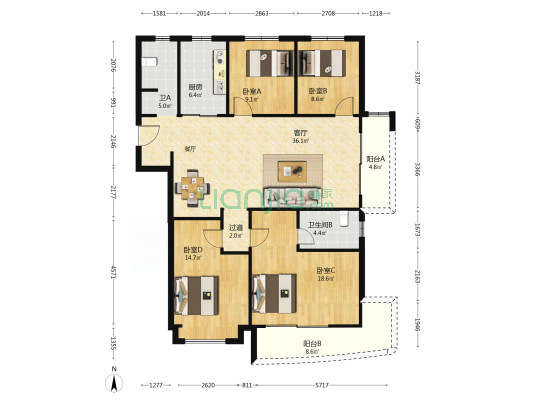 星联岚溪府 4室1厅2卫 157平方
