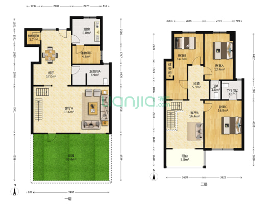 竹叶苑 3室3厅3卫 183平方