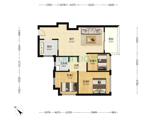 信城缙悦城 3室1厅1卫 78平方