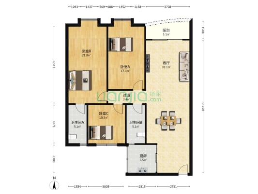 大福楼 3室1厅2卫 140平方