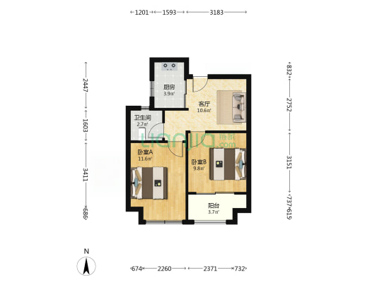 通运华庭 2室1厅1卫 60平方