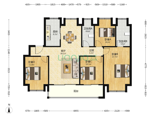 铂珺庭 4室1厅2卫 133平方