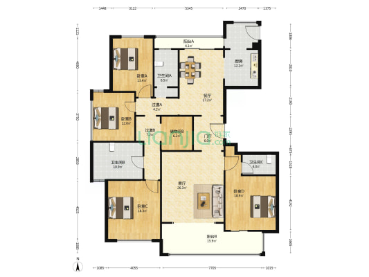幸福滨水家园北院 4室2厅3卫 202平方