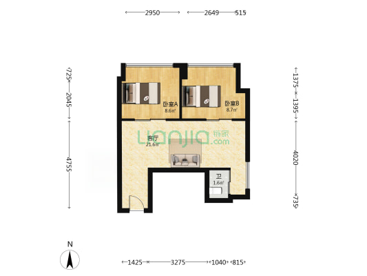 绿都紫荆华庭脉栋 2室1厅1卫 61平方