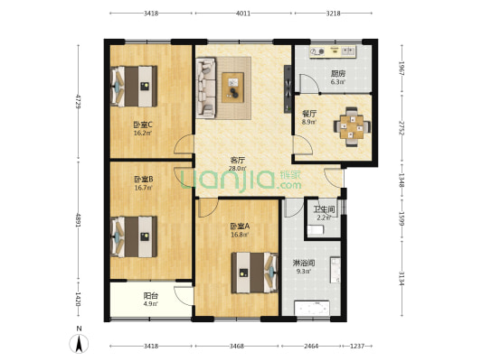 安居楼东院 3室2厅2卫 131平方