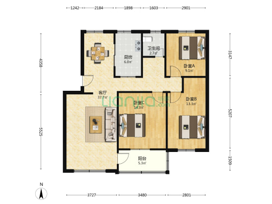 彩香路4号 3室1厅1卫 92平方