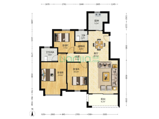 龙光玖誉湾 3室1厅2卫 96平方