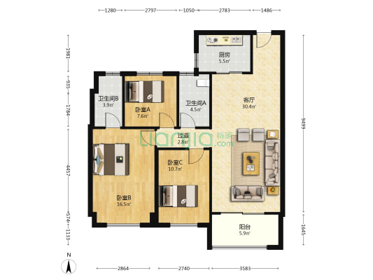 碧桂园双湖城南院 3室1厅2卫 118平方