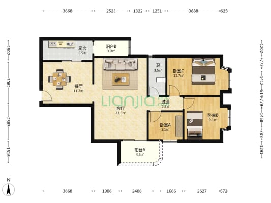 新天富山海华庭 3室2厅1卫 99平方