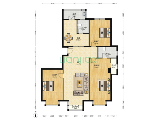 八方园明 3室2厅2卫 191平方
