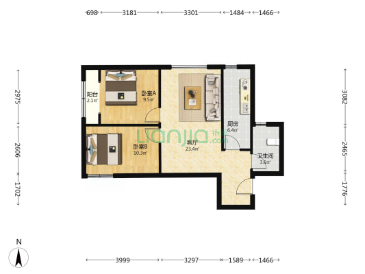 溪城家园西区 2室1厅1卫 83平方