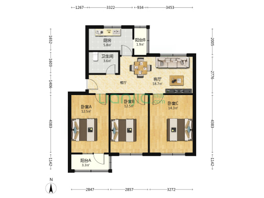 河阴路32号 3室1厅1卫 88平方