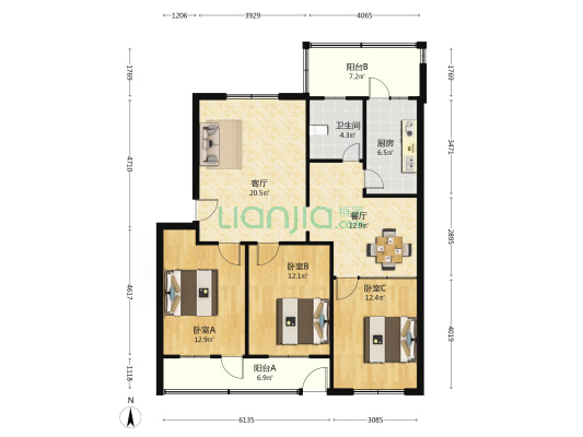 沉淀池省一监家属院 3室2厅1卫 107平方
