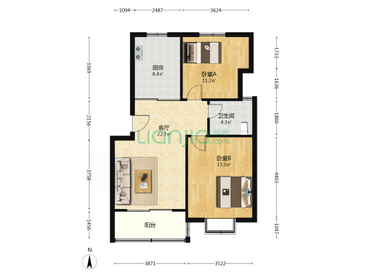 天赐公寓 2室1厅1卫 83平方