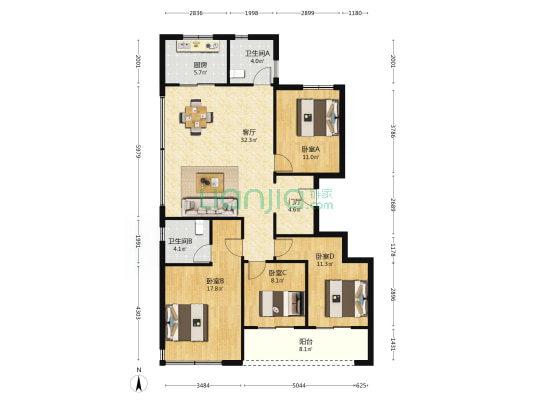 星翠芳华府 4室1厅2卫 128平方