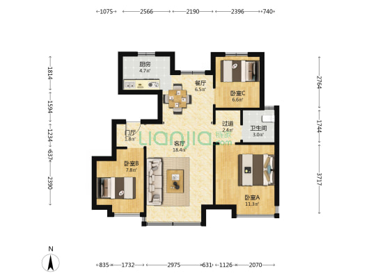 蓟州万达广场 3室2厅1卫 89平方