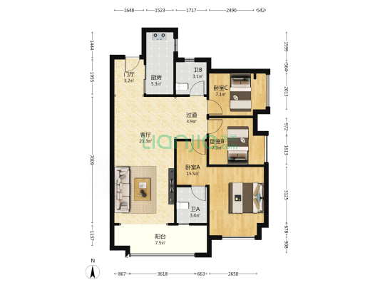 保利玥府 3室1厅2卫 101平方