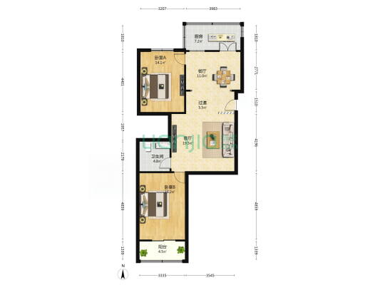 康泰里 2室2厅1卫 100平方