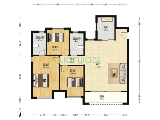 新城时光印象 3室1厅2卫 128平方