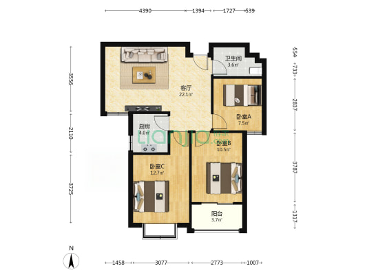 福泽家园北院 3室1厅1卫 89平方