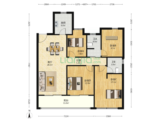 德信大江壹号 4室1厅2卫 130平方