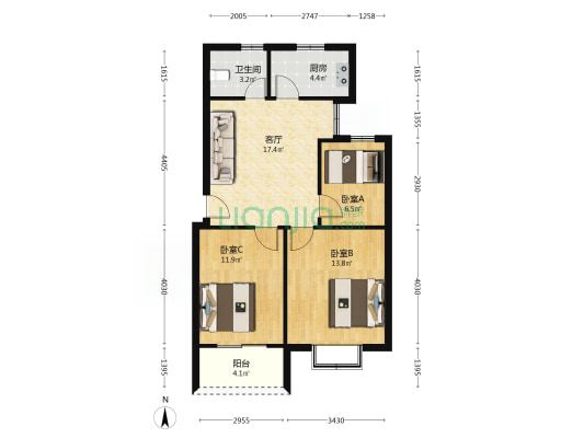 钱塘家园 3室1厅1卫 76平方