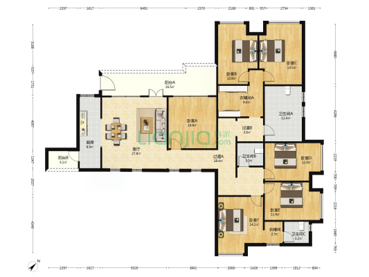 龙兴国际生态新城天凌 6室1厅3卫 221平方