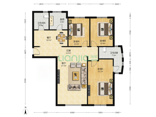 侨馨园 3室2厅2卫 157平方