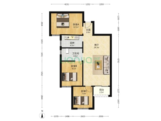 升龙城1号院 3室1厅1卫 94平方