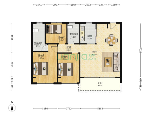 金融街融悦时光 3室1厅2卫 114平方