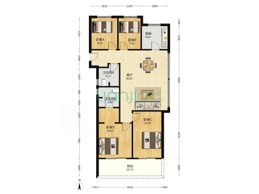 枫翠岚湾 4室1厅2卫 125平方