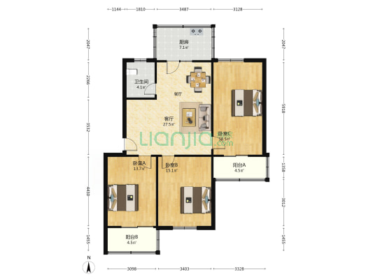 汝河路23号院 3室1厅1卫 106平方
