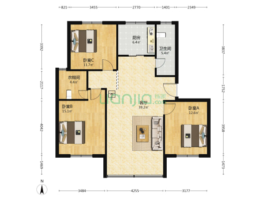 娄门路130号 3室1厅1卫 115平方