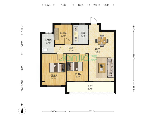 江山云樾西府 3室1厅1卫 89平方