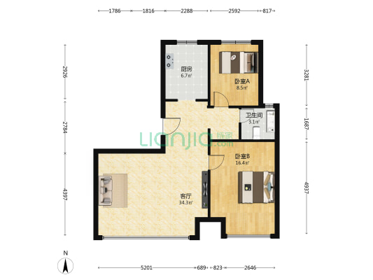 运达御澜观邸 2室1厅1卫 97平方