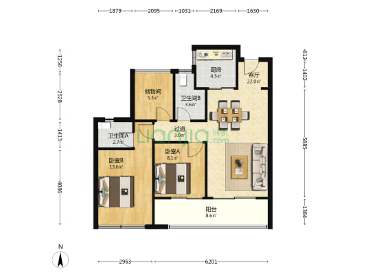 联发阳光城檀境里 2室1厅2卫 91平方