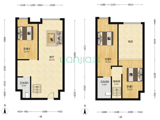 恒大中央广场 3室1厅2卫 77平方