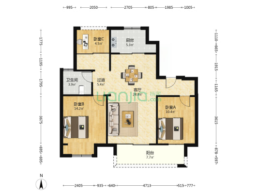 凤凰印象 3室1厅1卫 101平方