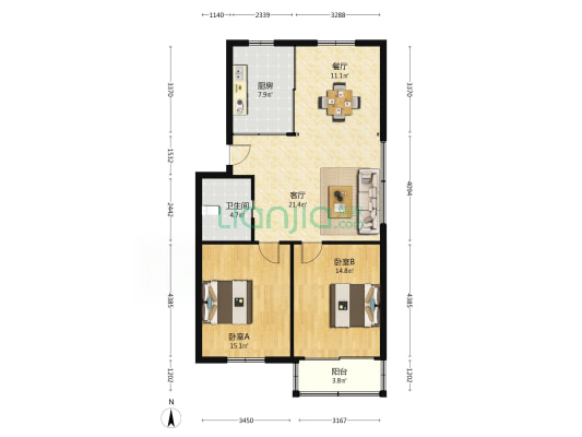 发展公寓 2室2厅1卫 94平方