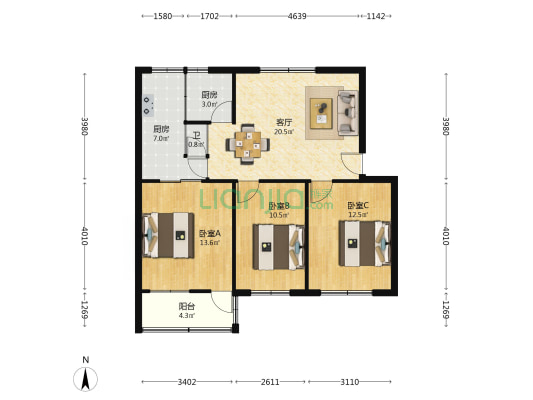 小川东六弄47号 3室1厅1卫 88平方