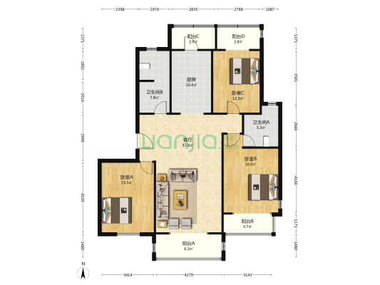 荷塘月色家园 3室1厅2卫 160平方