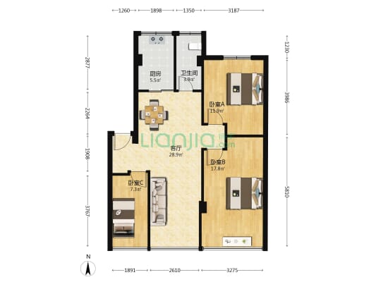 南贸花园 3室1厅1卫 74平方