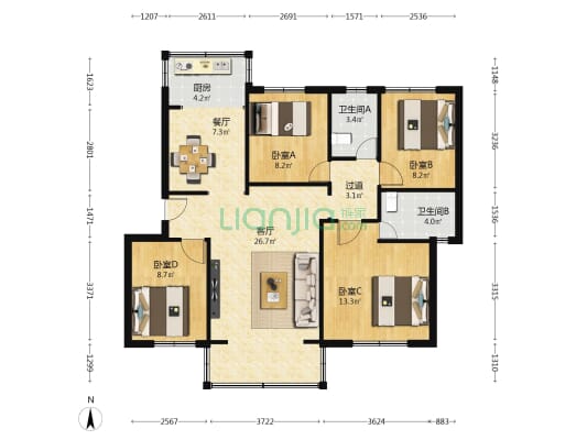 税务小区 4室2厅2卫 101平方