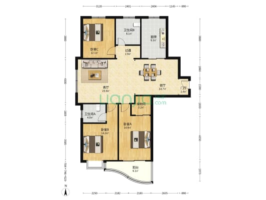 富景苑 3室2厅2卫 148平方
