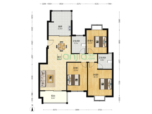 金榜世家 3室1厅2卫 127平方