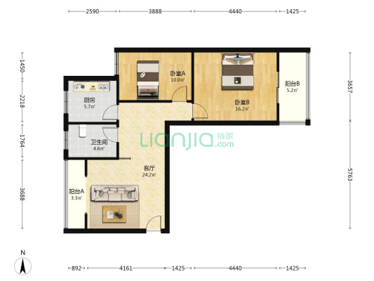 望湖丽阳 2室1厅1卫 86平方
